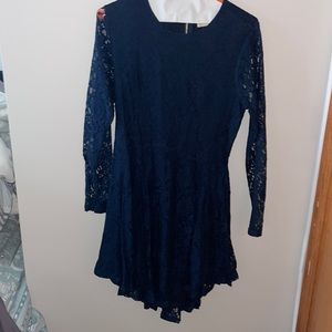 Altar’d State Navy Long Sleeve Floral Lace Dress